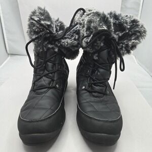 Arctic Shield Womens Winter Boots Black Faux Fur Lined Lace Up Size 8